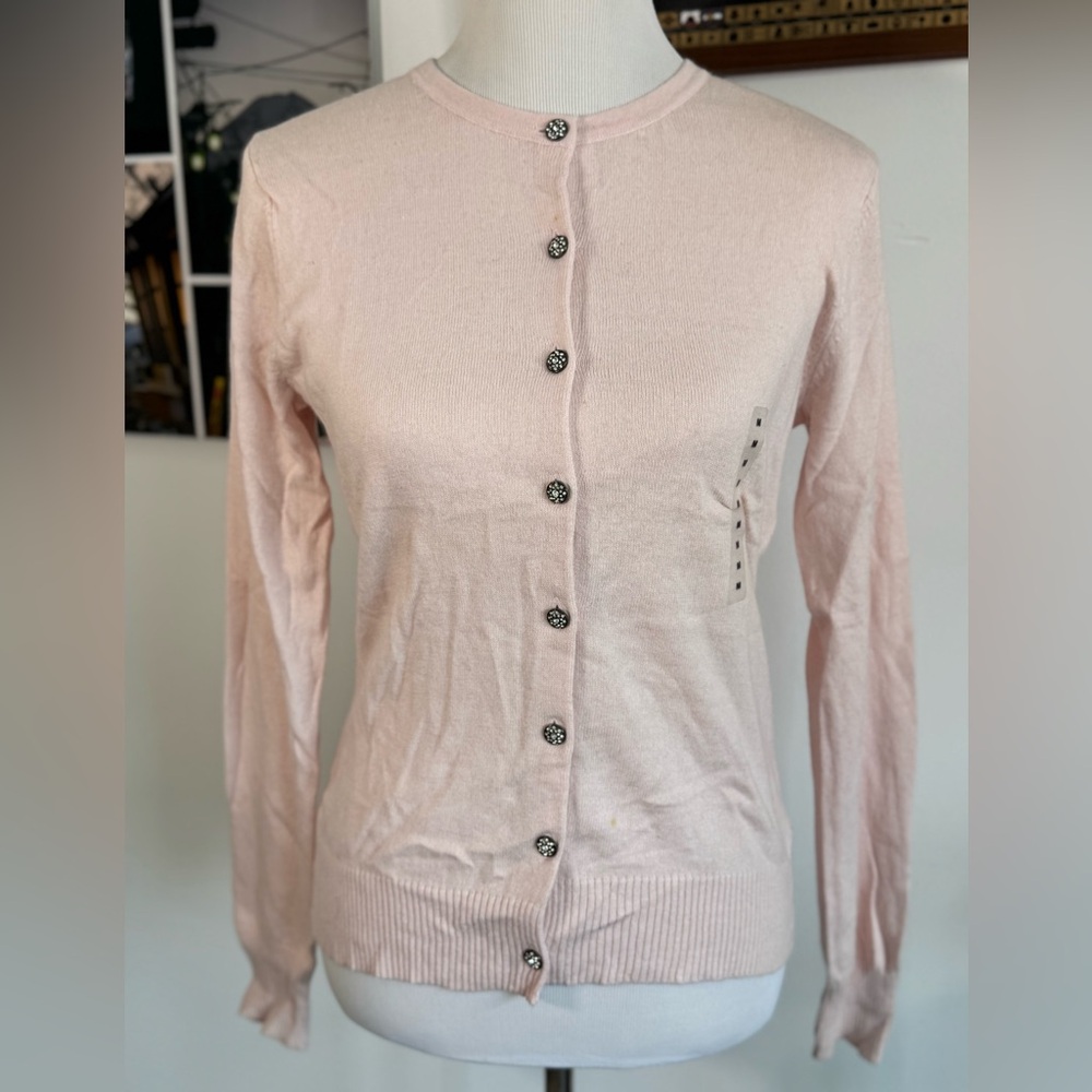 VTG GAP Soft Pink Angora Blend Cardigan w/ Floral Rhinestone Buttons - M